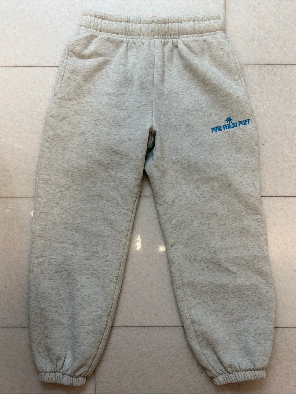 PINK Palm Puff Light Gray Sweatpants